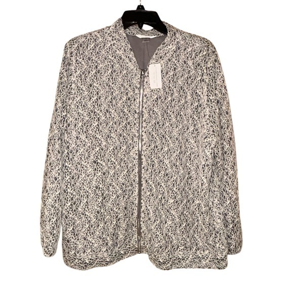 CJ Banks Womens Floral Lace Full Zip‎ Blazer Jacket Woven Lined Gray Size 1X NWT - Picture 1 of 12